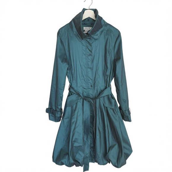 D & Y Fabulous Shimmering Aqua Blue Belted Rain Coat Duster-Size Large - Picture 1 of 10